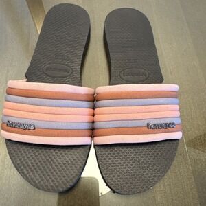 NWOT Havaianas Malta Cool Slip On Sandals Shoes Striped Womens Size 6W ERU 37/38